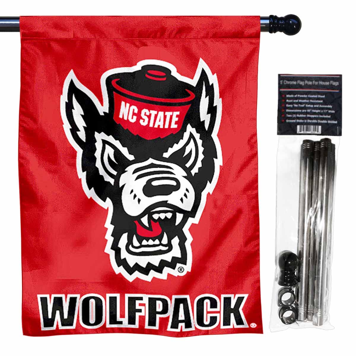 College Flags & Banners Co. North Carolina State University House Flag with Flag Pole Set - Sports Collectibles, Sports Memorabilia, Sports Fan Shop, Sports Gifts