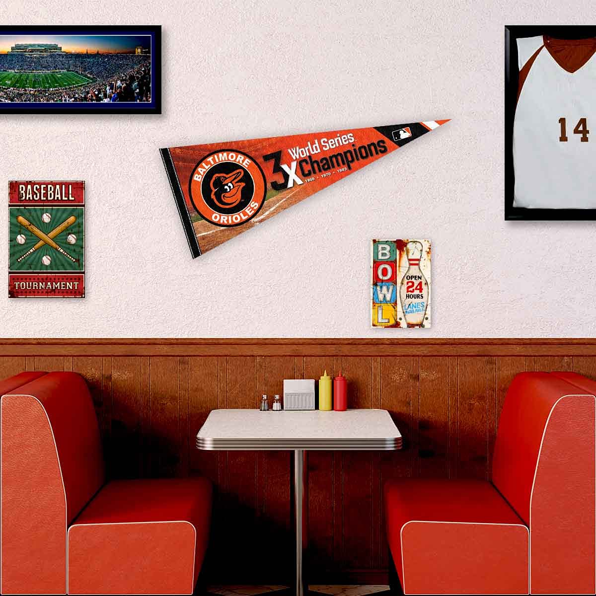 WinCraft Orioles 3 Time Champions Pennant Flag - Sports Collectibles, Sports Memorabilia, Sports Fan Shop, Sports Gifts