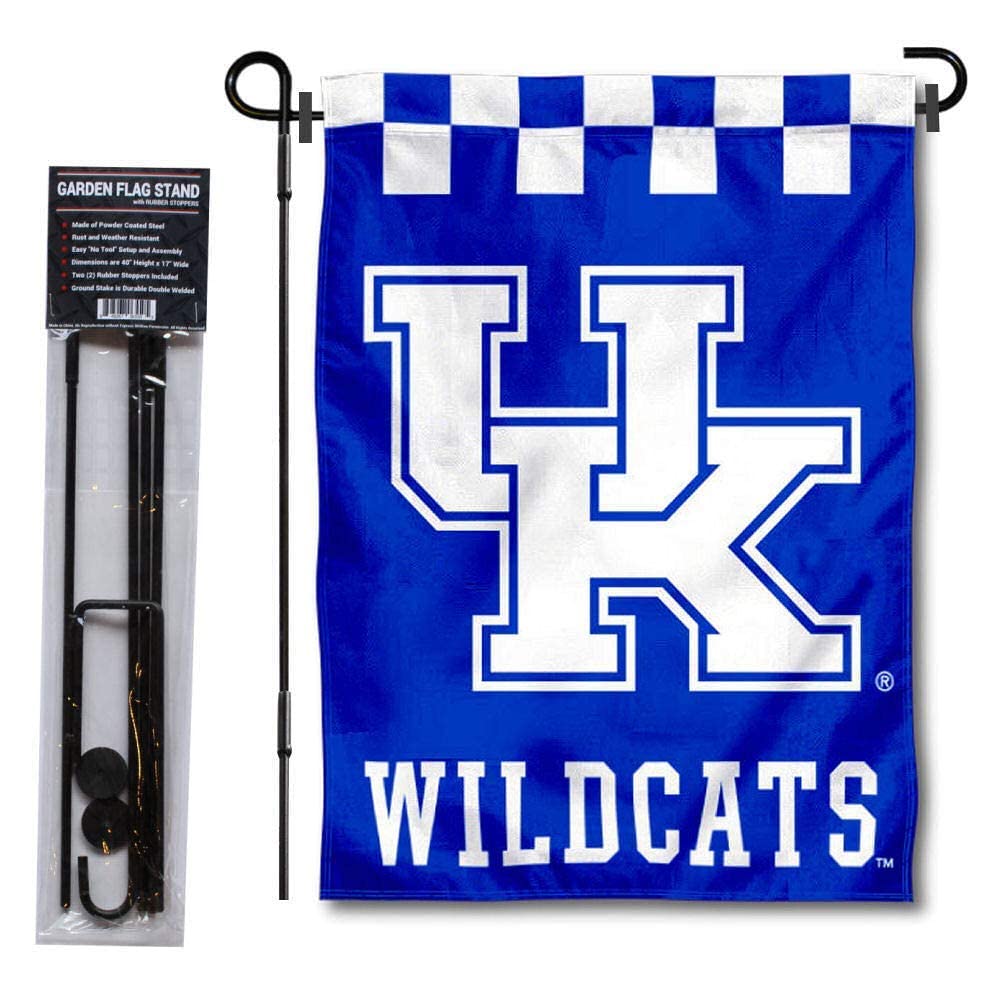 College Flags & Banners Co. Kentucky Wildcats Checkered Logo Garden Flag and Pole Holder Set - Sports Collectibles, Sports Memorabilia, Sports Fan Shop, Sports Gifts