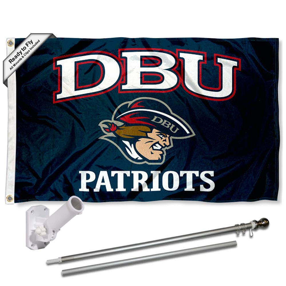 College Flags & Banners Co. DBU Patriots DBU Logo Flag and Pole Bracket Mount Bundle - Sports Collectibles, Sports Memorabilia, Sports Fan Shop, Sports Gifts