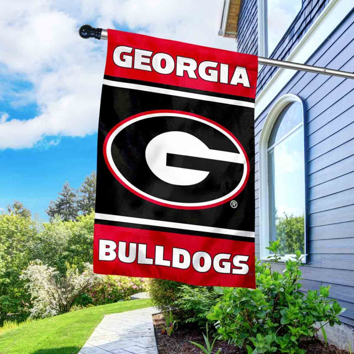 College Flags & Banners Co. Georgia Bulldogs "G" Double Sided House Banner Flag with Flag Pole Set - Sports Collectibles, Sports Memorabilia, Sports Fan Shop, Sports Gifts