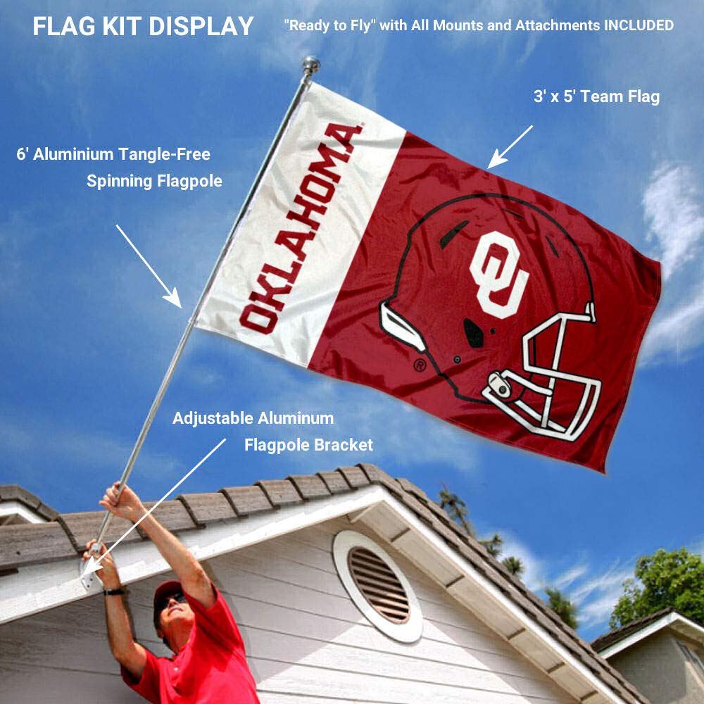 College Flags & Banners Co. Oklahoma Sooners Helmet Flag with Pole and Bracket Complete Set - Sports Collectibles, Sports Memorabilia, Sports Fan Shop, Sports Gifts
