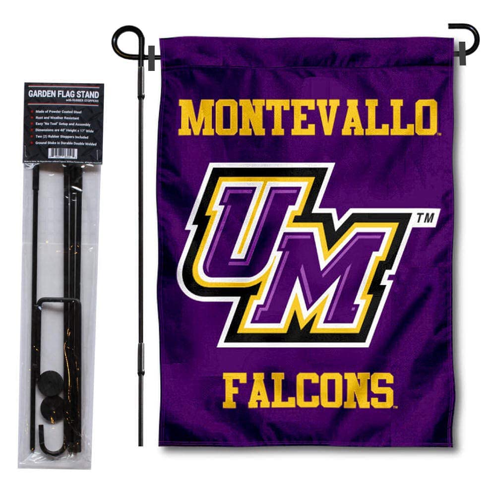 College Flags & Banners Co. Montevallo Falcons Dual Logo Garden Flag and Stand Pole Holder Set - Sports Collectibles, Sports Memorabilia, Sports Fan Shop, Sports Gifts