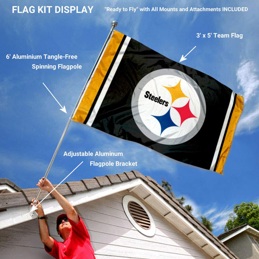 WinCraft Pittsburgh Steelers Flag Pole and Bracket Kit - Sports Collectibles, Sports Memorabilia, Sports Fan Shop, Sports Gifts