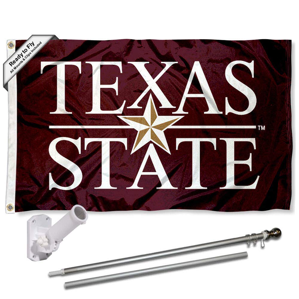 College Flags & Banners Co. Texas State University Script Flag and Pole Bracket Mount Bundle - Sports Collectibles, Sports Memorabilia, Sports Fan Shop, Sports Gifts