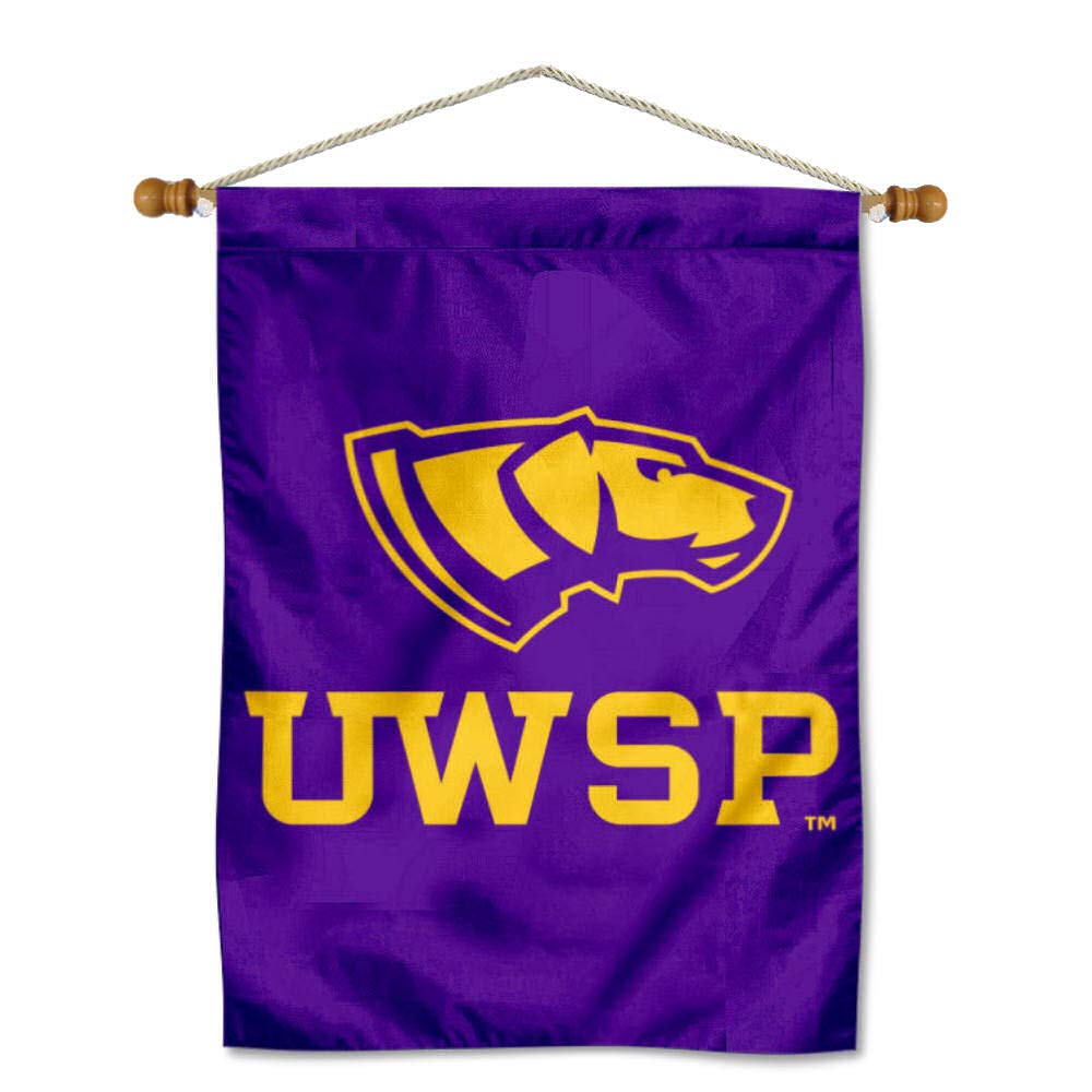 College Flags & Banners Co. UW Stevens Point Pointers Logo Double Sided House Flag and Wood Banner Pole Set - Sports Collectibles, Sports Memorabilia, Sports Fan Shop, Sports Gifts