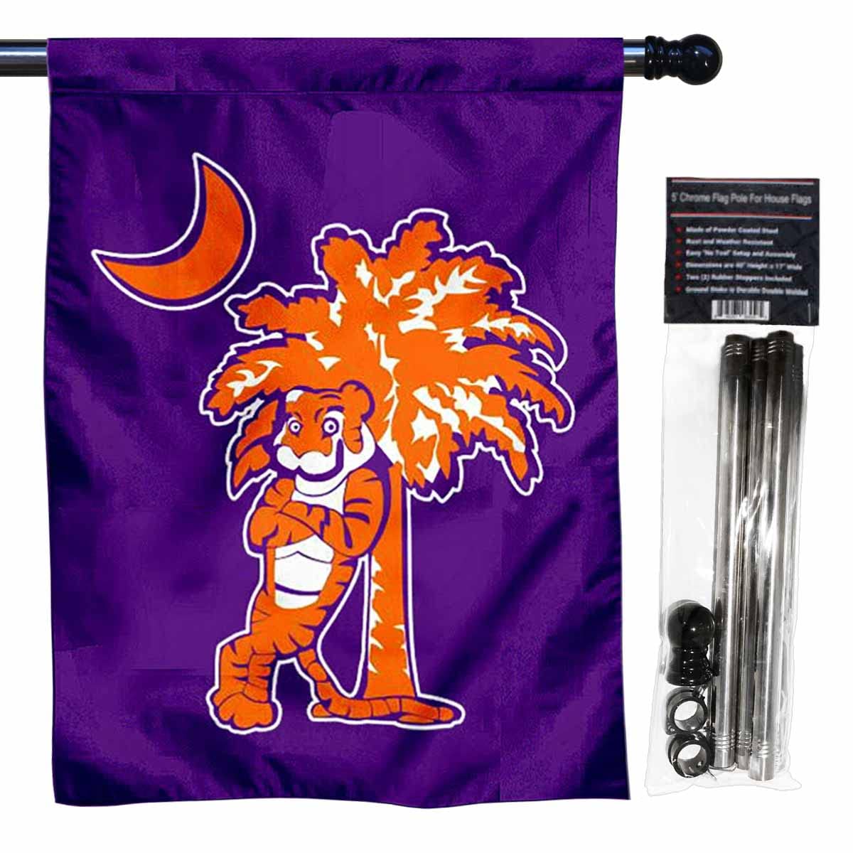 Clemson University Palm Logo Banner Flag with Flag Pole Set - Sports Collectibles, Sports Memorabilia, Sports Fan Shop, Sports Gifts