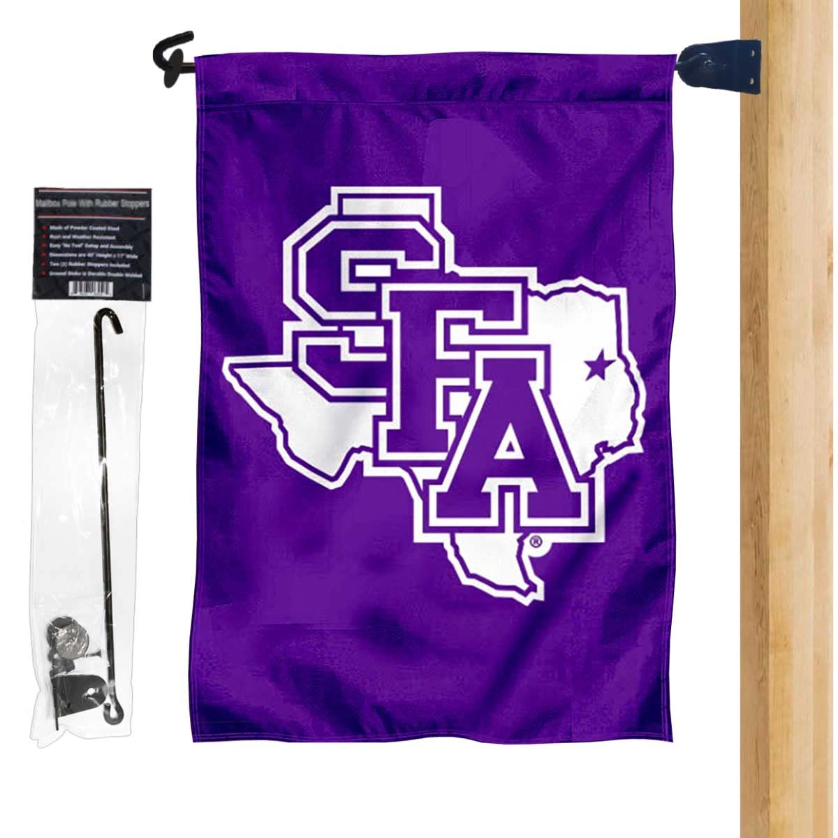 Stephen F. Austin Lumberjacks Logo Garden Flag and Mailbox Post Pole Mount Holder Set - Sports Collectibles, Sports Memorabilia, Sports Fan Shop, Sports Gifts