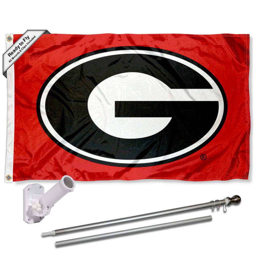 College Flags & Banners Co. Georgia Bulldogs Red Flag with Pole and Bracket Kit - Sports Collectibles, Sports Memorabilia, Sports Fan Shop, Sports Gifts