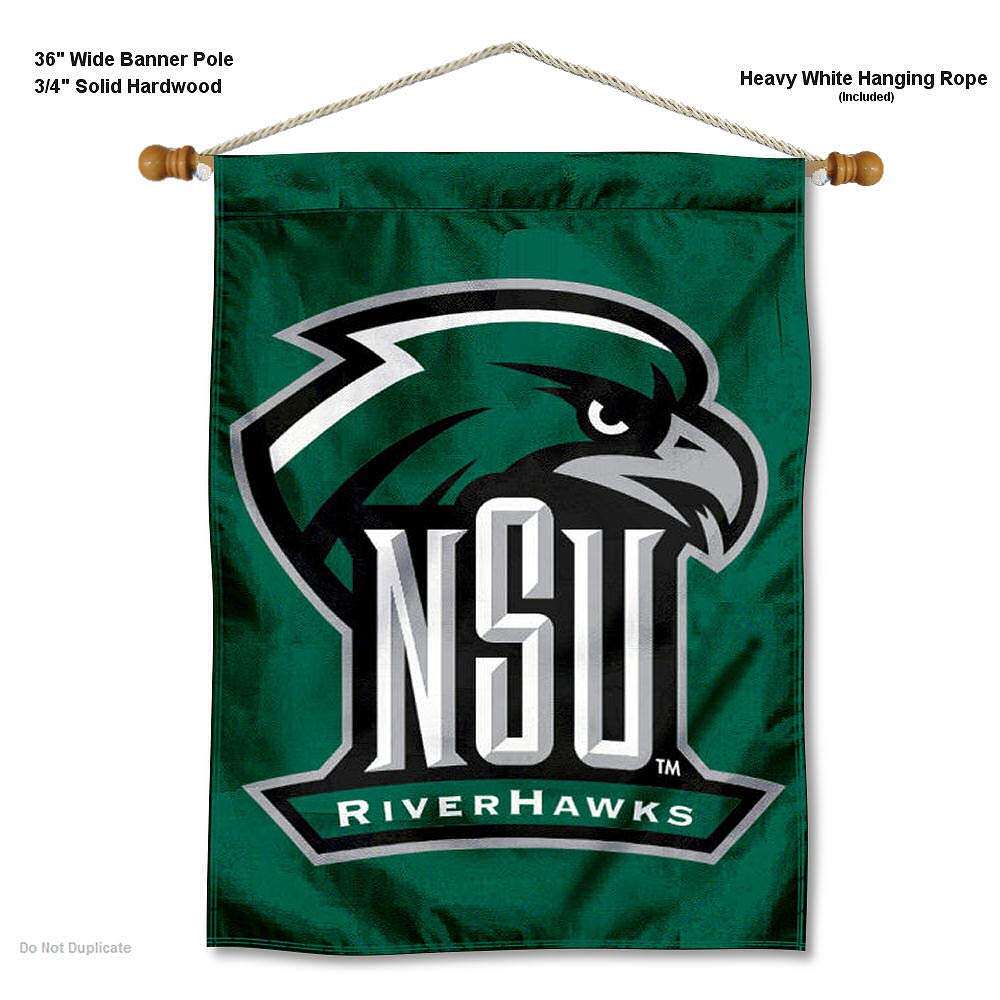 Northeastern State Riverhawks House Flag and Wood Banner Pole Set - Sports Collectibles, Sports Memorabilia, Sports Fan Shop, Sports Gifts