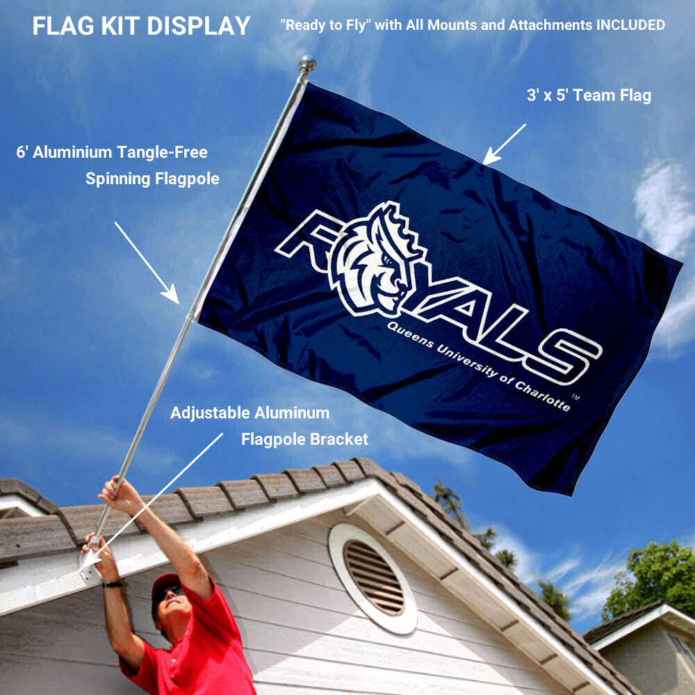 College Flags & Banners Co. Queens Royals Flag and Pole Bracket Mount Bundle - Sports Collectibles, Sports Memorabilia, Sports Fan Shop, Sports Gifts
