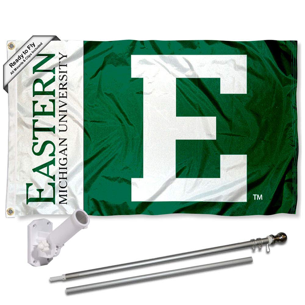 College Flags & Banners Co. Eastern Michigan University Eagles 3x5 Foot Flag and Pole Bracket Mount Bundle - Sports Collectibles, Sports Memorabilia, Sports Fan Shop, Sports Gifts