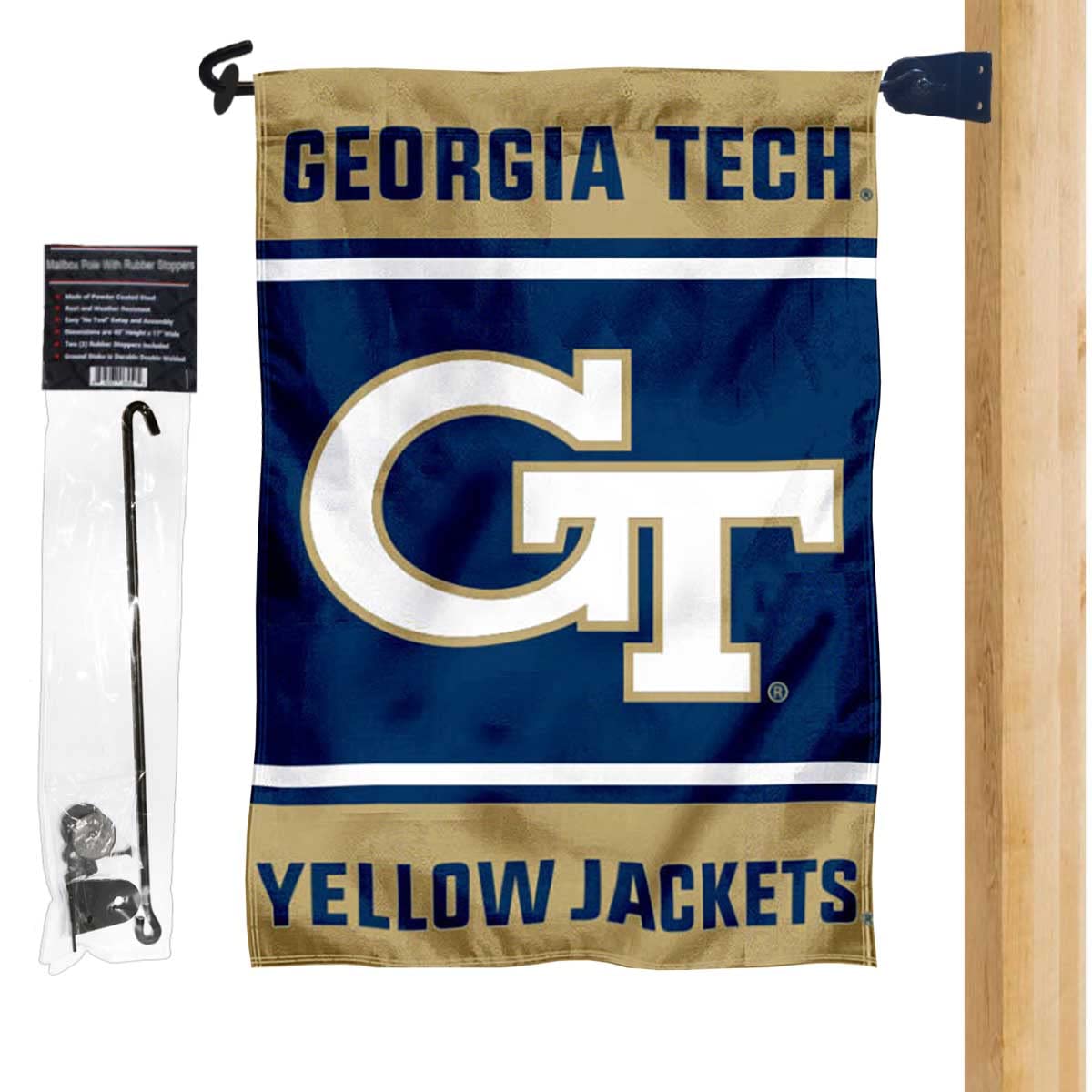 College Flags & Banners Co. Georgia Tech Yellow Jackets Garden Flag and Mailbox Post Pole Mount Holder Set - Sports Collectibles, Sports Memorabilia, Sports Fan Shop, Sports Gifts