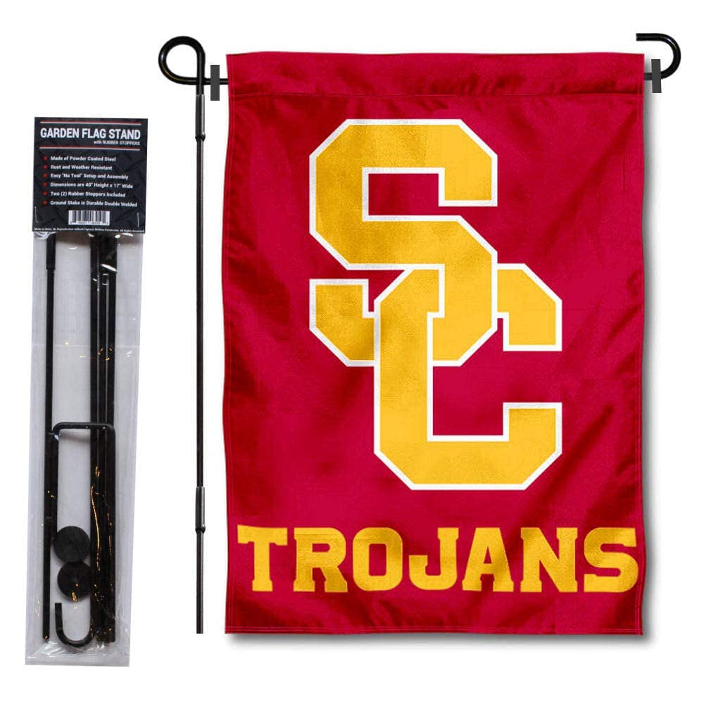 College Flags & Banners Co. USC Trojans New SC Logo Garden Flag and USA Stand Pole Holder Set - Sports Collectibles, Sports Memorabilia, Sports Fan Shop, Sports Gifts