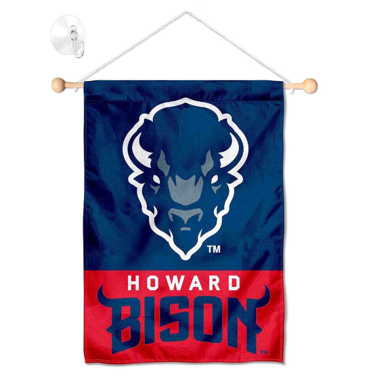 College Flags & Banners Co. Howard Bison Window Wall Banner Hanging Flag with Suction Cup - Sports Collectibles, Sports Memorabilia, Sports Fan Shop, Sports Gifts