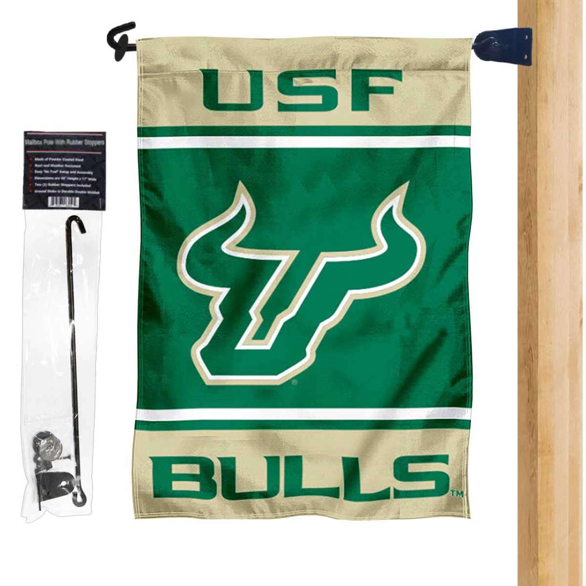South Florida Bulls Garden Flag and Mailbox Post Pole Mount Holder Set - Sports Collectibles, Sports Memorabilia, Sports Fan Shop, Sports Gifts
