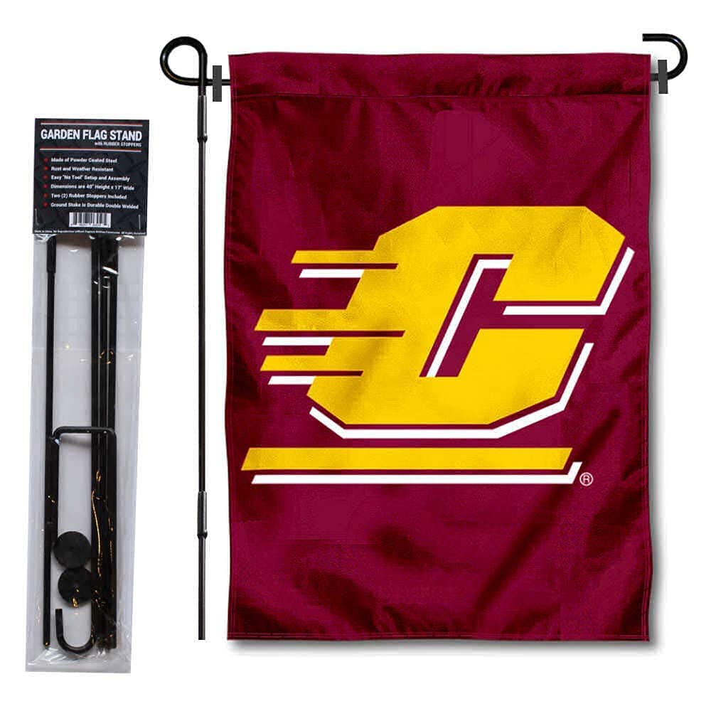 College Flags & Banners Co. Central Michigan Chippewas Garden Flag and Flag Stand Pole Holder Set - Sports Collectibles, Sports Memorabilia, Sports Fan Shop, Sports Gifts