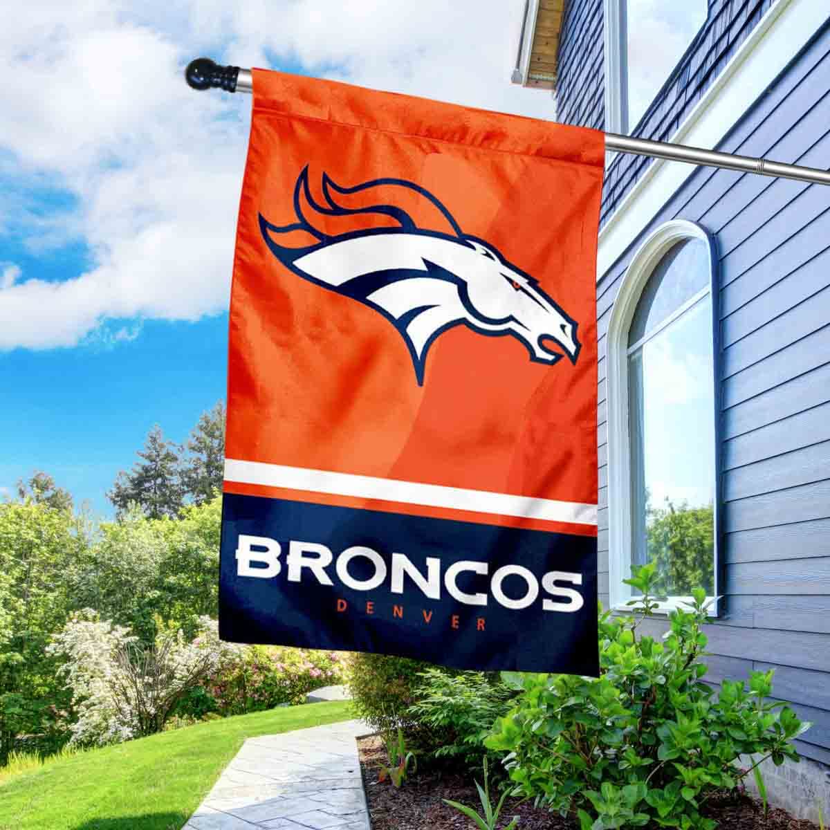 WinCraft Broncos Banner House Flag and 5 Foot Flagpole Set - Sports Collectibles, Sports Memorabilia, Sports Fan Shop, Sports Gifts