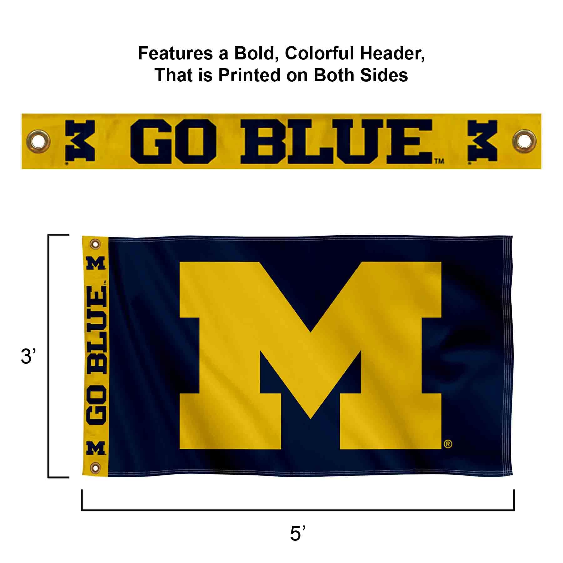 College Flags & Banners Co. Michigan Team University Wolverines Printed Header 3x5 Foot Banner Flag - Sports Collectibles, Sports Memorabilia, Sports Fan Shop, Sports Gifts