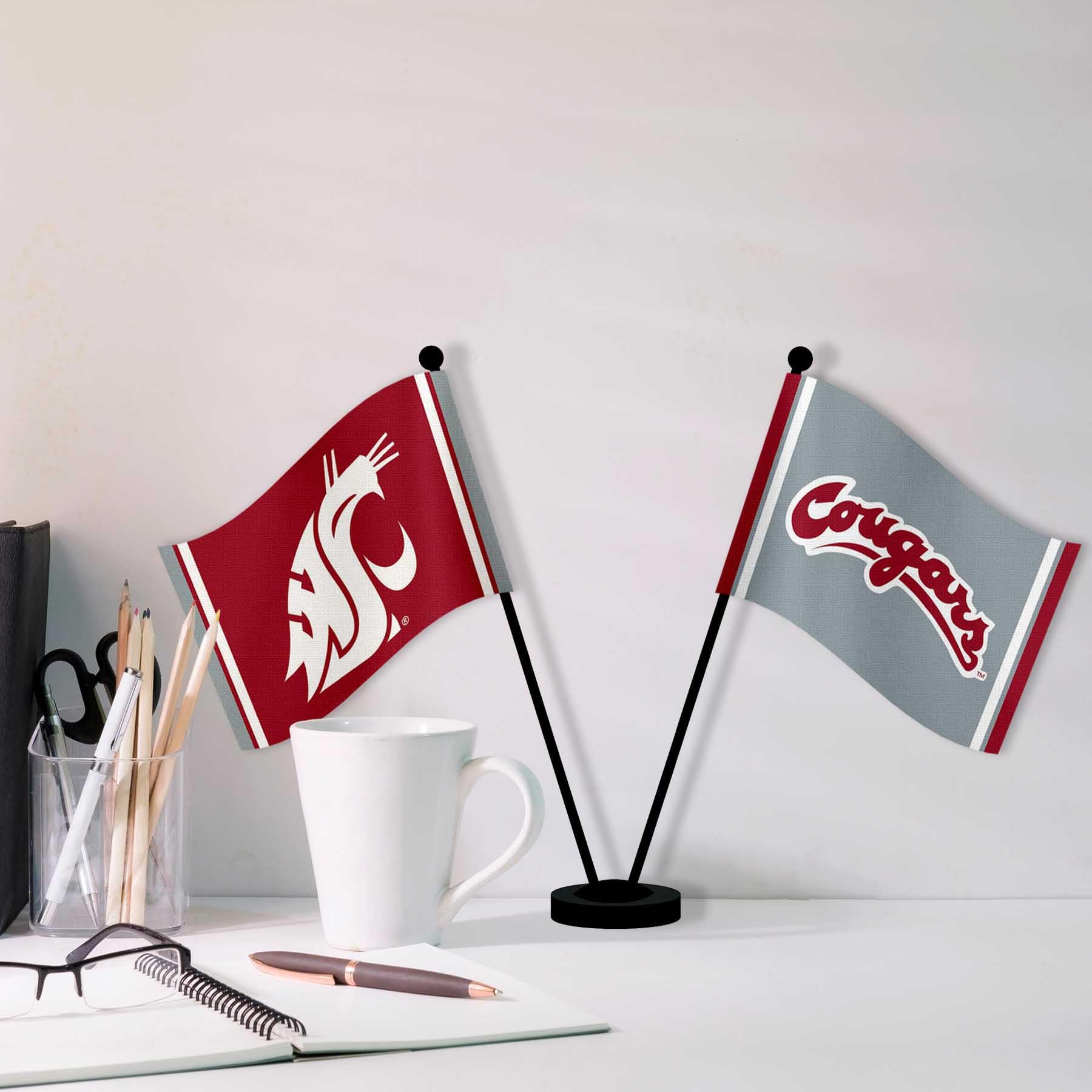 WinCraft Washington State Cougars Desk and Table Top Flags - Sports Collectibles, Sports Memorabilia, Sports Fan Shop, Sports Gifts