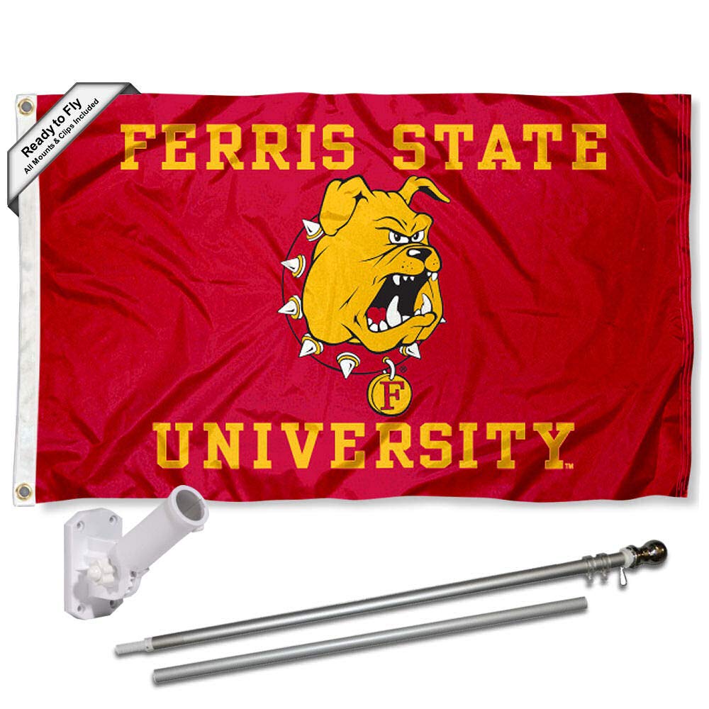 College Flags & Banners Co. Ferris State University Flag and Pole Bracket Mount Bundle - Sports Collectibles, Sports Memorabilia, Sports Fan Shop, Sports Gifts