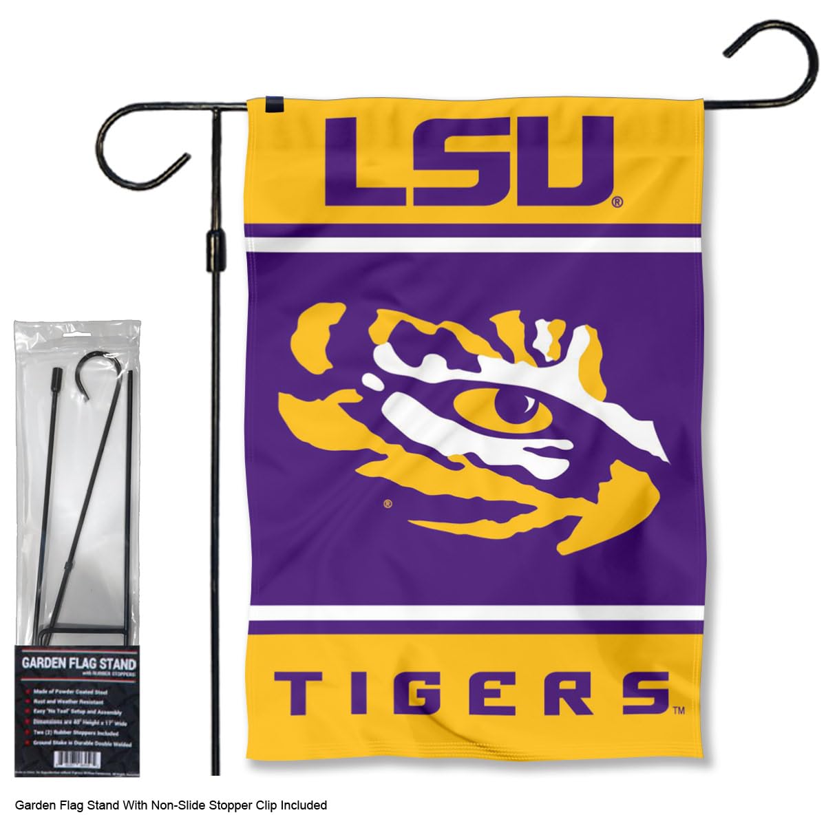Louisiana State LSU Tigers Garden Banner Flag with Flag Pole Stand Set - Sports Collectibles, Sports Memorabilia, Sports Fan Shop, Sports Gifts