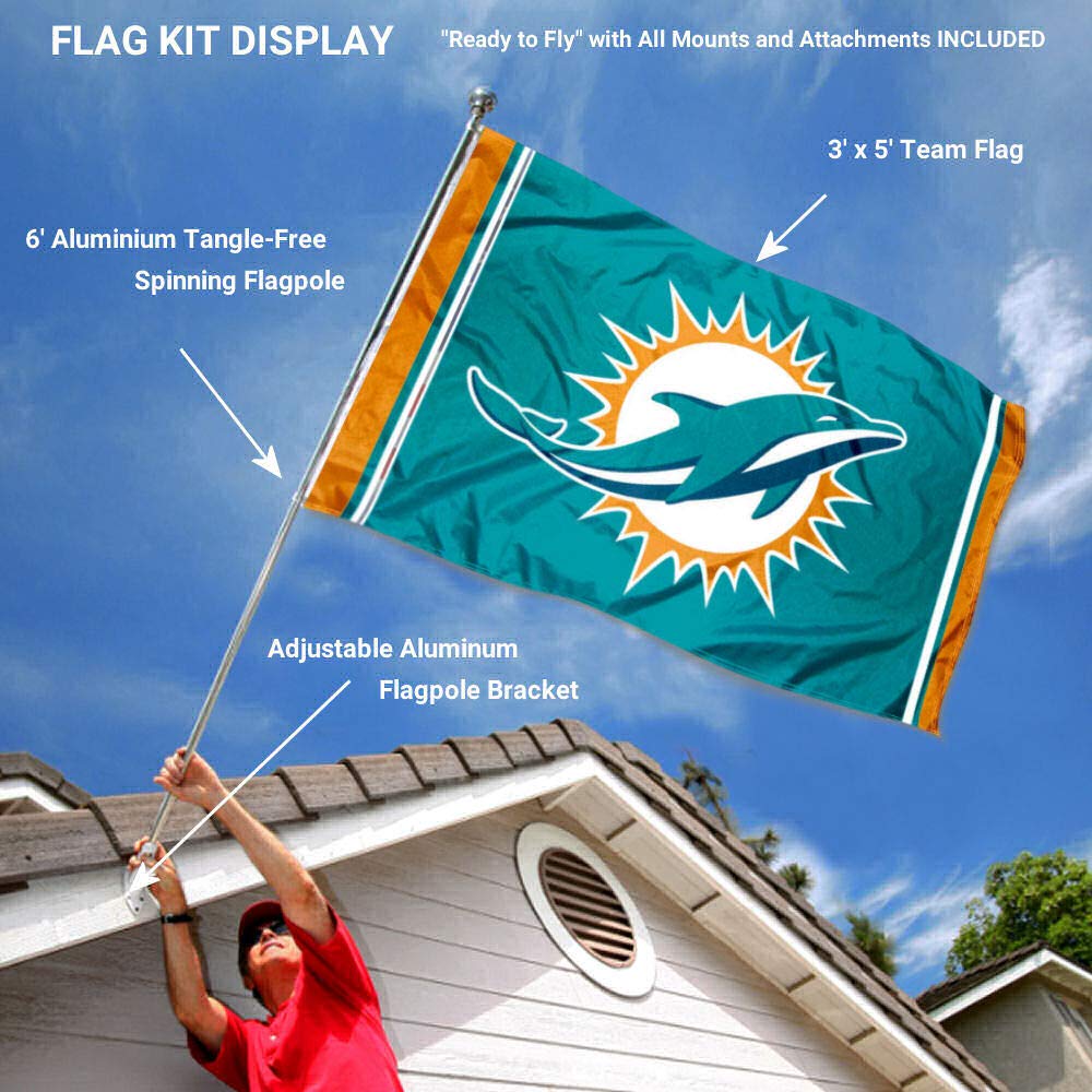 WinCraft Miami Dolphins Flag Pole and Bracket Kit - Sports Collectibles, Sports Memorabilia, Sports Fan Shop, Sports Gifts