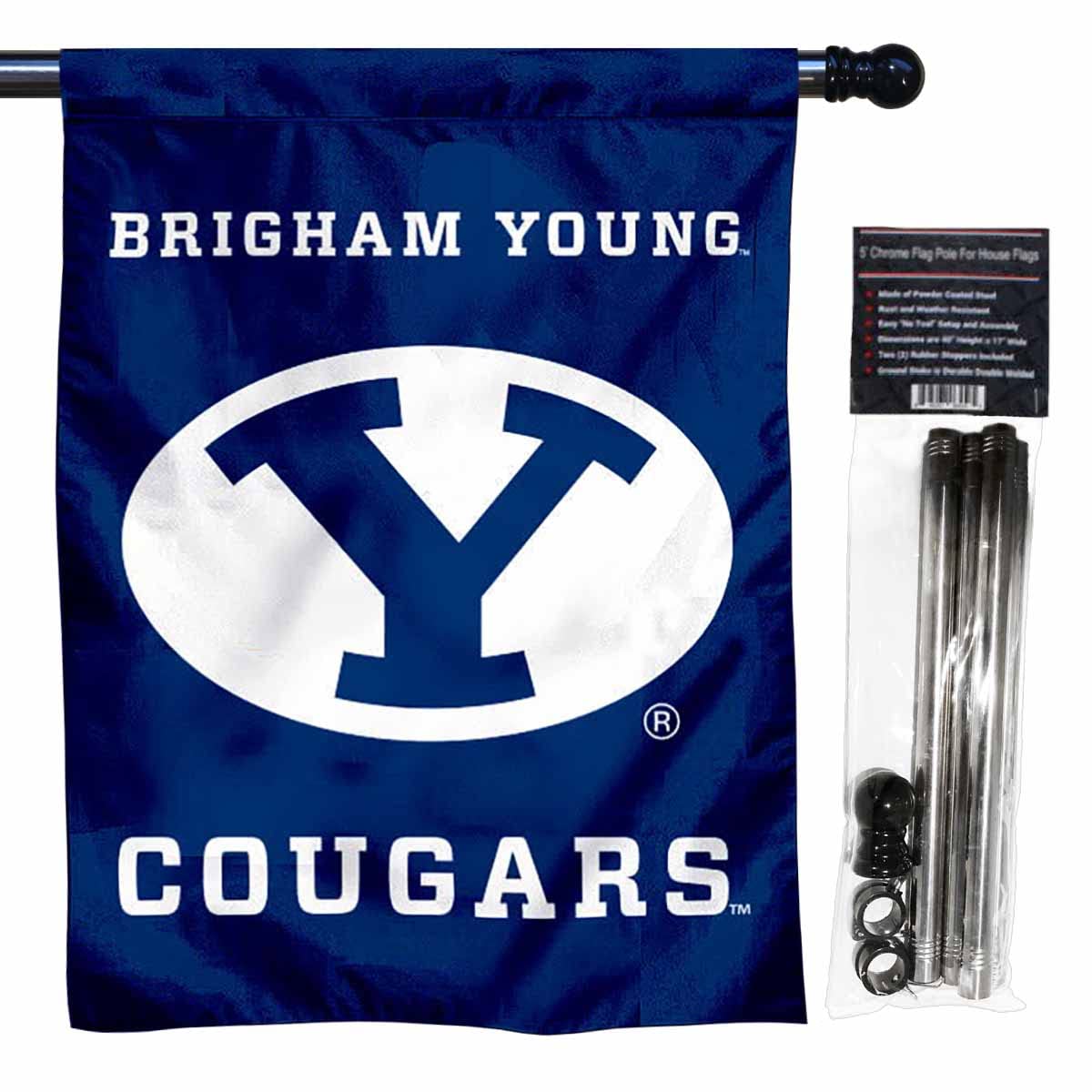 Brigham Young University Banner Flag with Flag Pole Set - Sports Collectibles, Sports Memorabilia, Sports Fan Shop, Sports Gifts