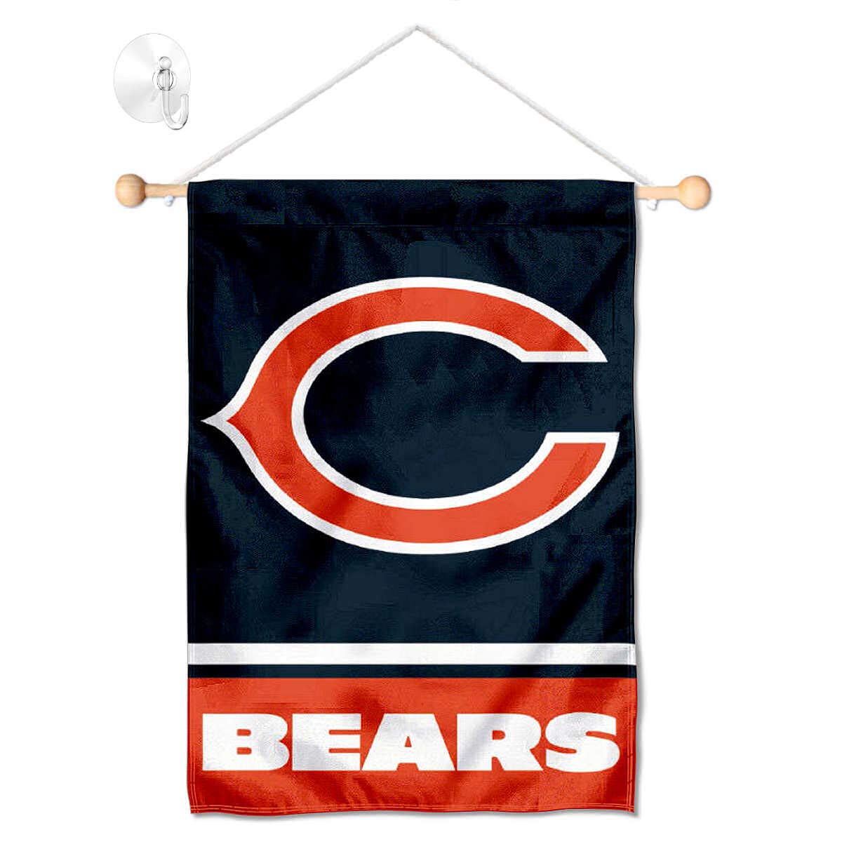 Chicago Bears C Logo Banner Window Wall Hanging Flag with Suction Cup - Sports Collectibles, Sports Memorabilia, Sports Fan Shop, Sports Gifts