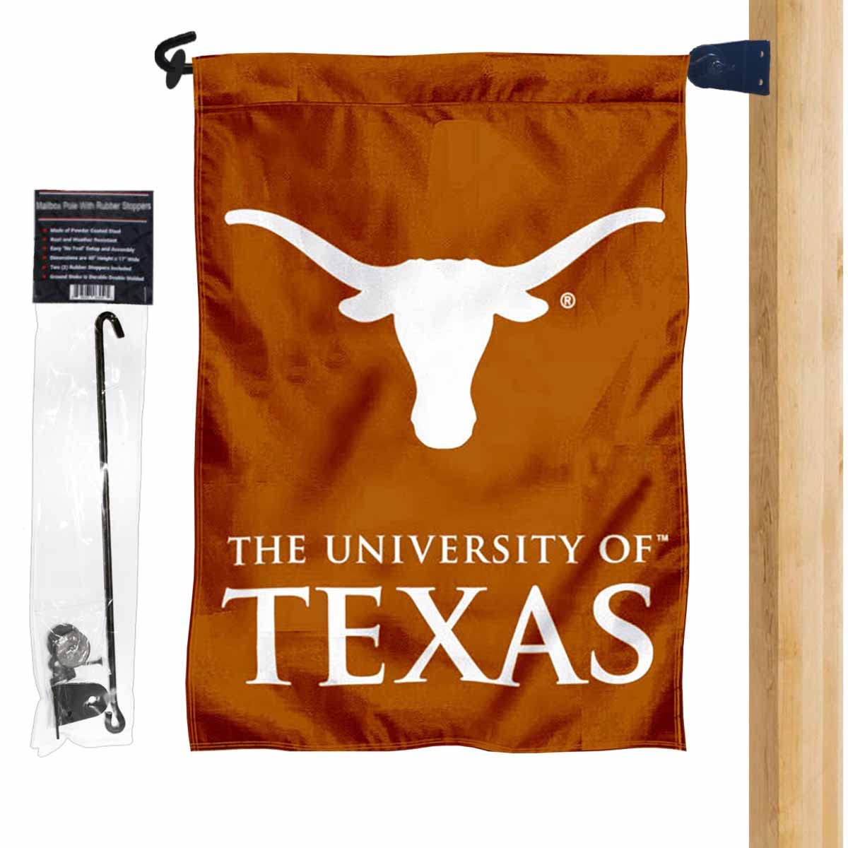 College Flags & Banners Co. University of Texas Two Sided Garden Banner and Mailbox Post Pole Mount Holder Set - Sports Collectibles, Sports Memorabilia, Sports Fan Shop, Sports Gifts