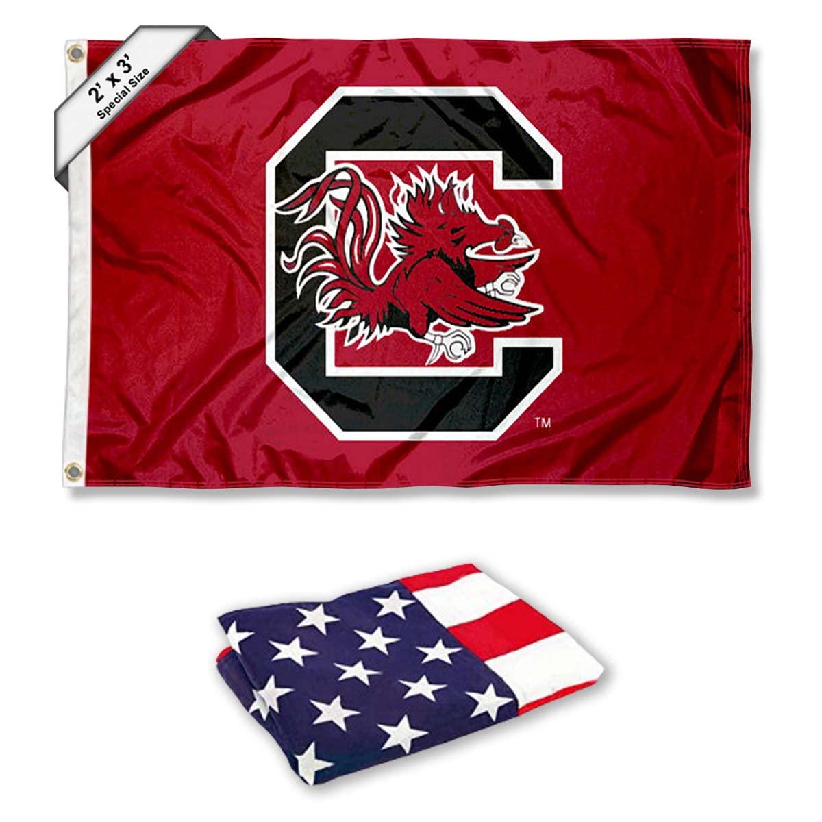 USC Gamecocks Small 2'x3' Flag and USA 3x5 Flag Set - Sports Collectibles, Sports Memorabilia, Sports Fan Shop, Sports Gifts