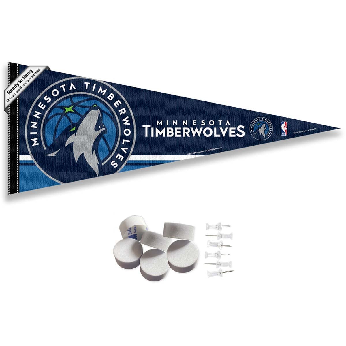 Minnesota Timberwolves Pennant Flag and Wall Tack Pads Mounts - Sports Collectibles, Sports Memorabilia, Sports Fan Shop, Sports Gifts
