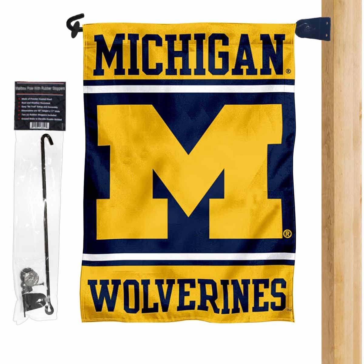 College Flags & Banners Co. Michigan Wolverines Garden Flag and Mailbox Post Pole Mount Holder Set - Sports Collectibles, Sports Memorabilia, Sports Fan Shop, Sports Gifts