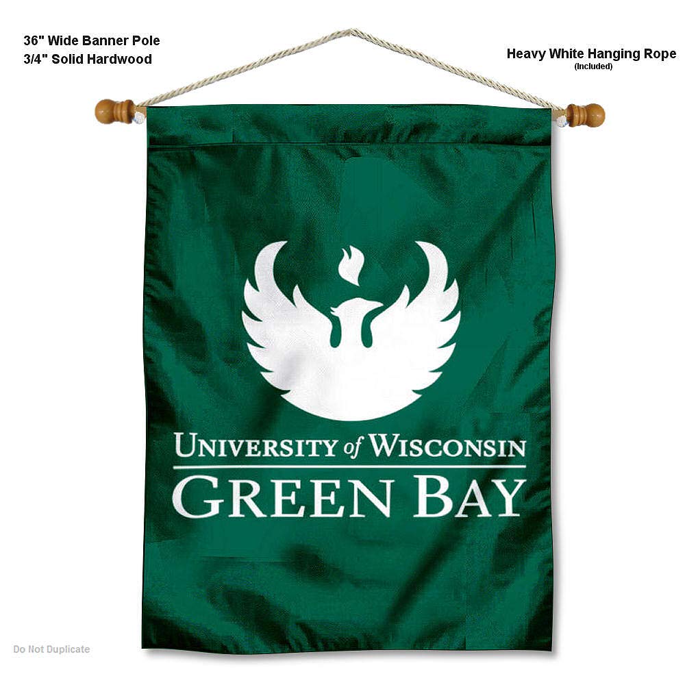 Wisconsin Green Bay Phoenix Logo Double Sided House Flag and Wood Banner Pole Set - Sports Collectibles, Sports Memorabilia, Sports Fan Shop, Sports Gifts