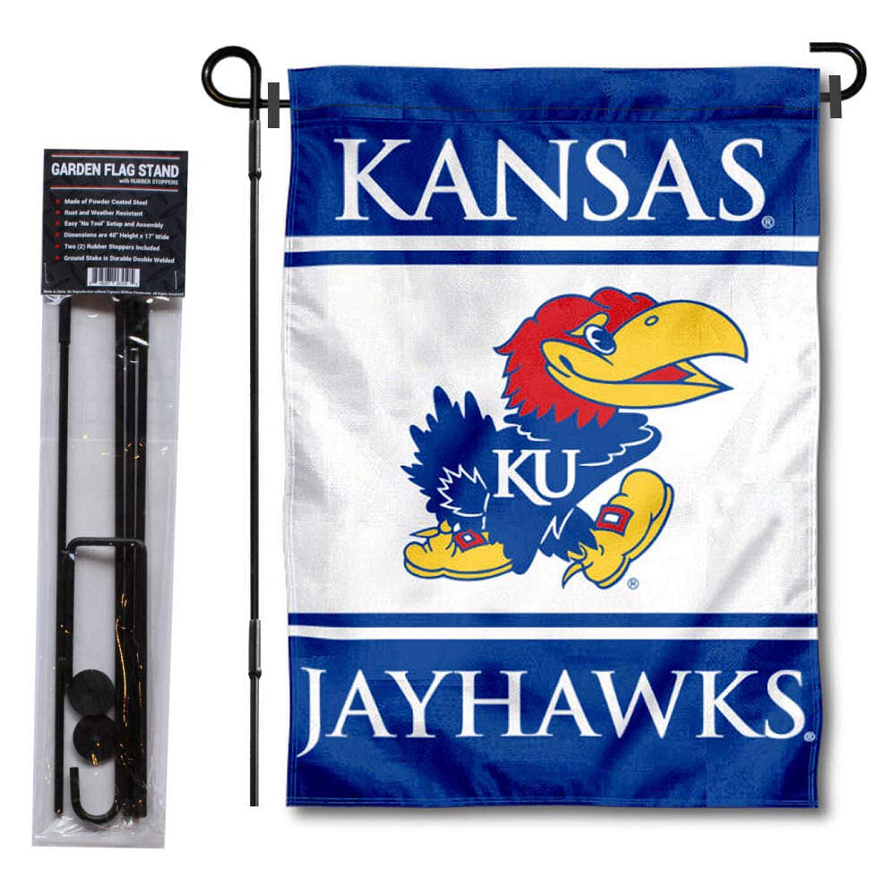 College Flags & Banners Co. Kansas Jayhawks Garden Flag with Stand Holder - Sports Collectibles, Sports Memorabilia, Sports Fan Shop, Sports Gifts