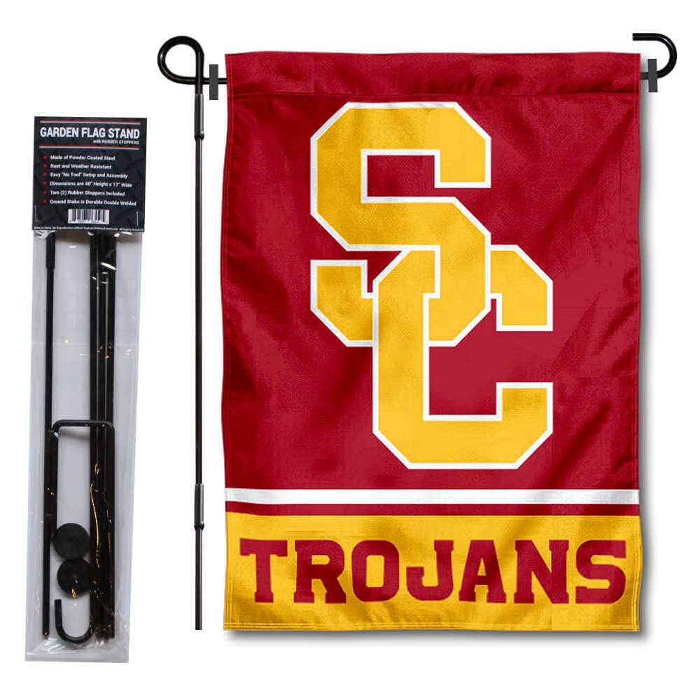 College Flags & Banners Co. USC Trojans Garden and USA Flag Stand Pole Holder Set - Sports Collectibles, Sports Memorabilia, Sports Fan Shop, Sports Gifts