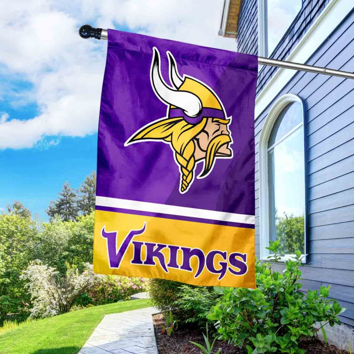 WinCraft Vikings Banner House Flag and 5 Foot Flagpole Set - Sports Collectibles, Sports Memorabilia, Sports Fan Shop, Sports Gifts