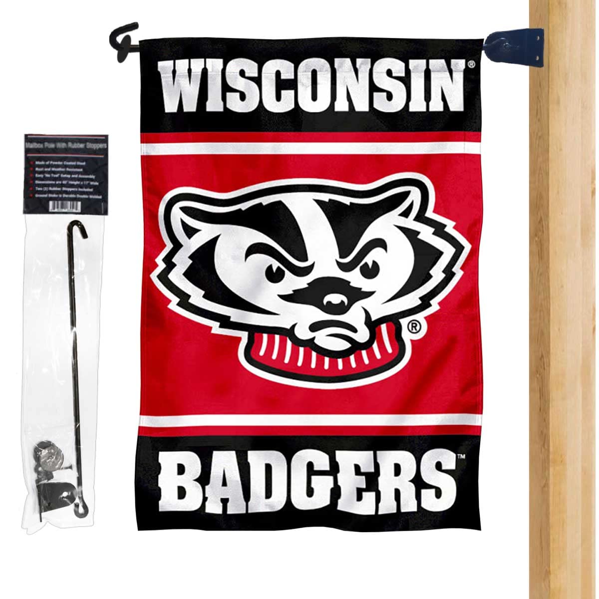 UW Badgers Garden Flag and Mailbox Post Pole Mount Holder Set - Sports Collectibles, Sports Memorabilia, Sports Fan Shop, Sports Gifts