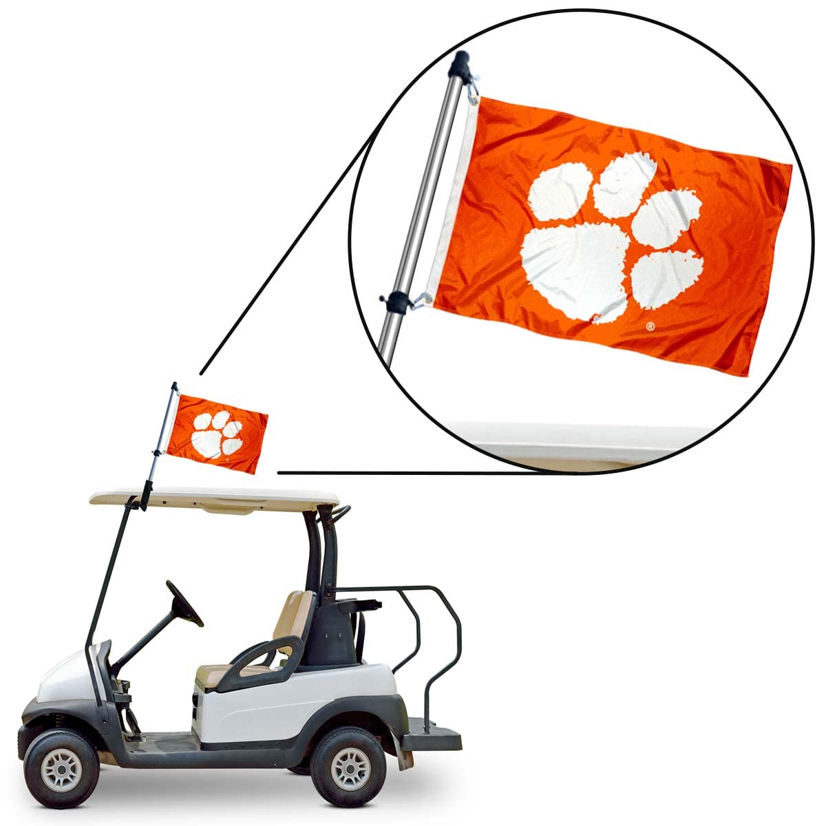 Clemson Tigers Golf Cart Flag Pole and Holder Mounting Bracket - Sports Collectibles, Sports Memorabilia, Sports Fan Shop, Sports Gifts