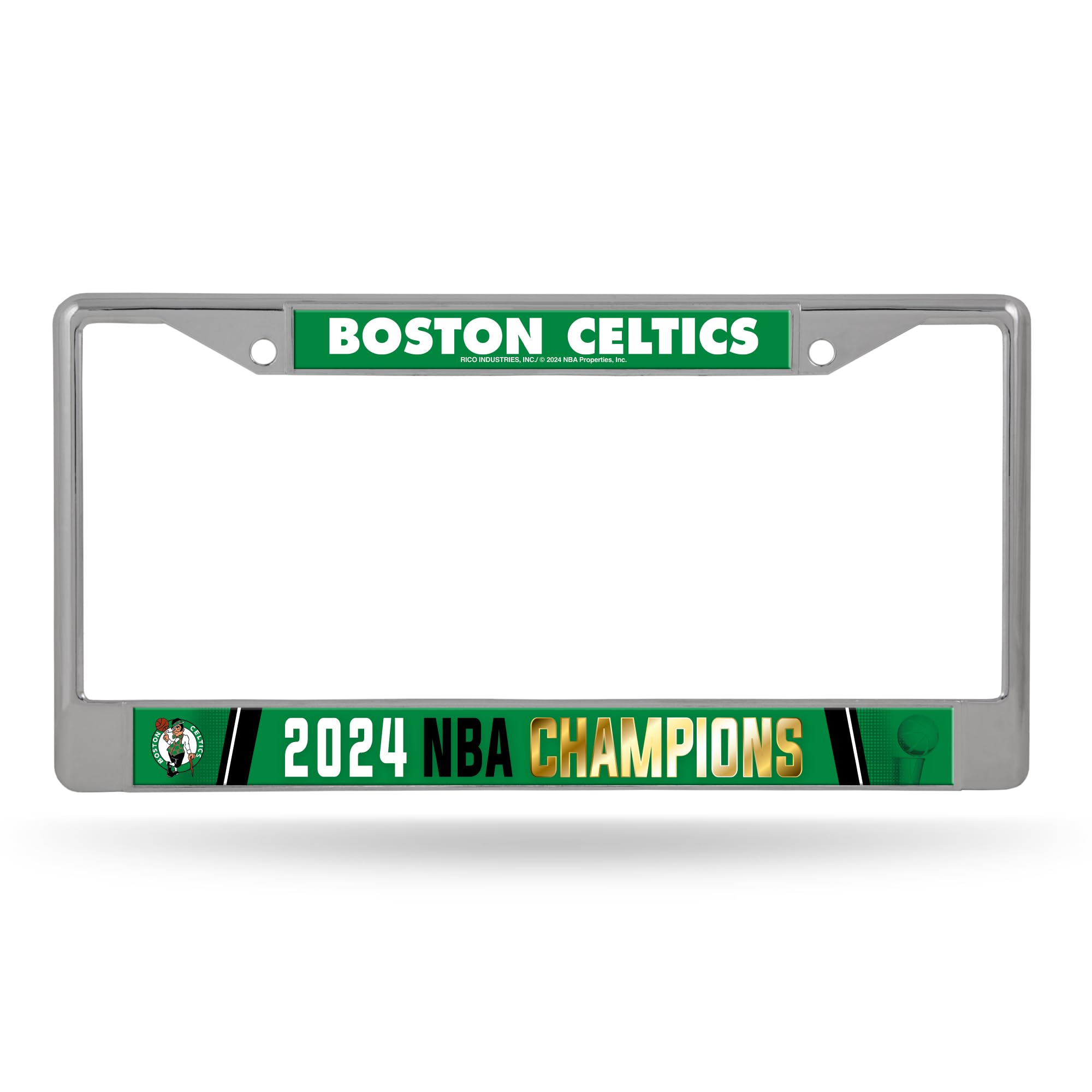 Rico Industries NBA Basketball Boston Celtics 2024 NBA Champions 12" x 6" Chrome Frame with Decal Inserts - Car/Truck/SUV Automobile Accessory - Sports Collectibles, Sports Memorabilia, Sports Fan Shop, Sports Gifts