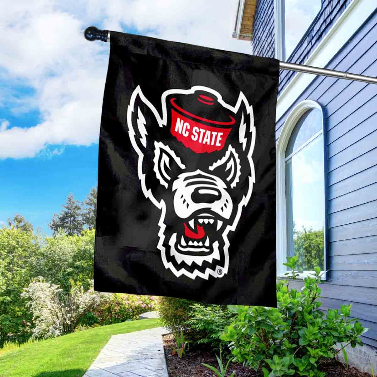 College Flags & Banners Co. NC State Wolfpack Black Double Sided House Flag with Flag Pole Set - Sports Collectibles, Sports Memorabilia, Sports Fan Shop, Sports Gifts