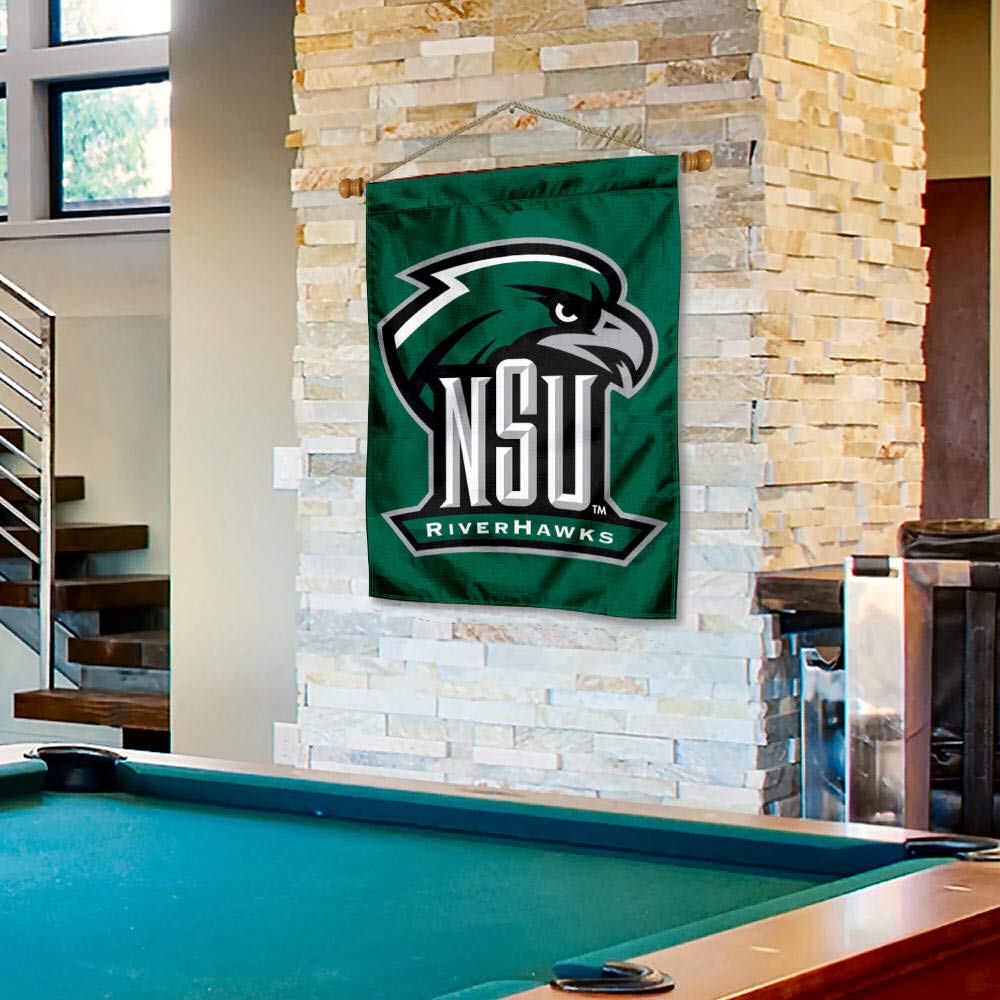 Northeastern State Riverhawks House Flag and Wood Banner Pole Set - Sports Collectibles, Sports Memorabilia, Sports Fan Shop, Sports Gifts