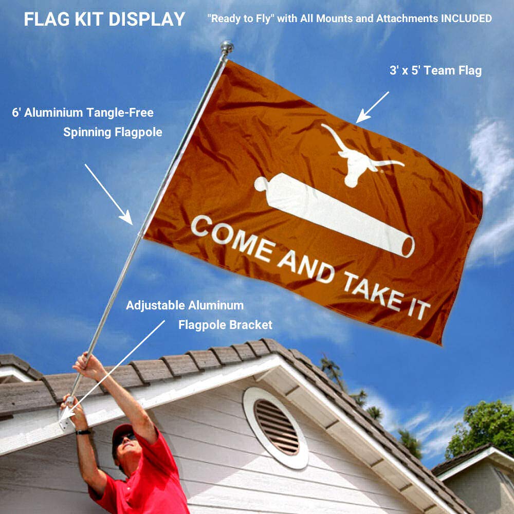 College Flags & Banners Co. Texas Longhorns Come and Take It Flag with Pole and Bracket Complete Set - Sports Collectibles, Sports Memorabilia, Sports Fan Shop, Sports Gifts