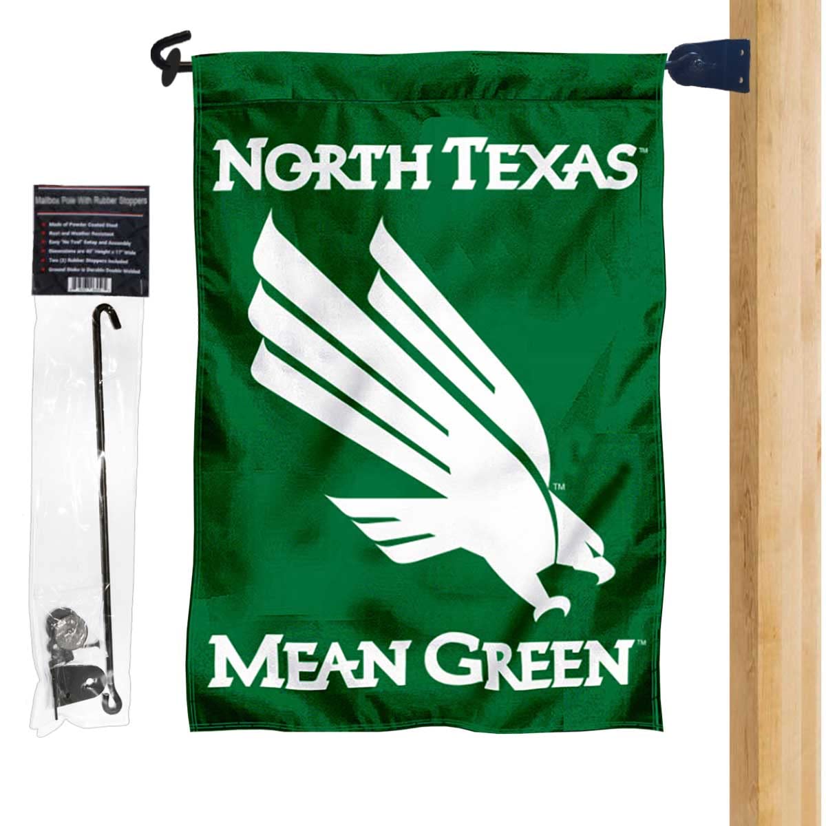 University of North Texas Garden Flag and Mailbox Post Pole Mount Holder Set - Sports Collectibles, Sports Memorabilia, Sports Fan Shop, Sports Gifts