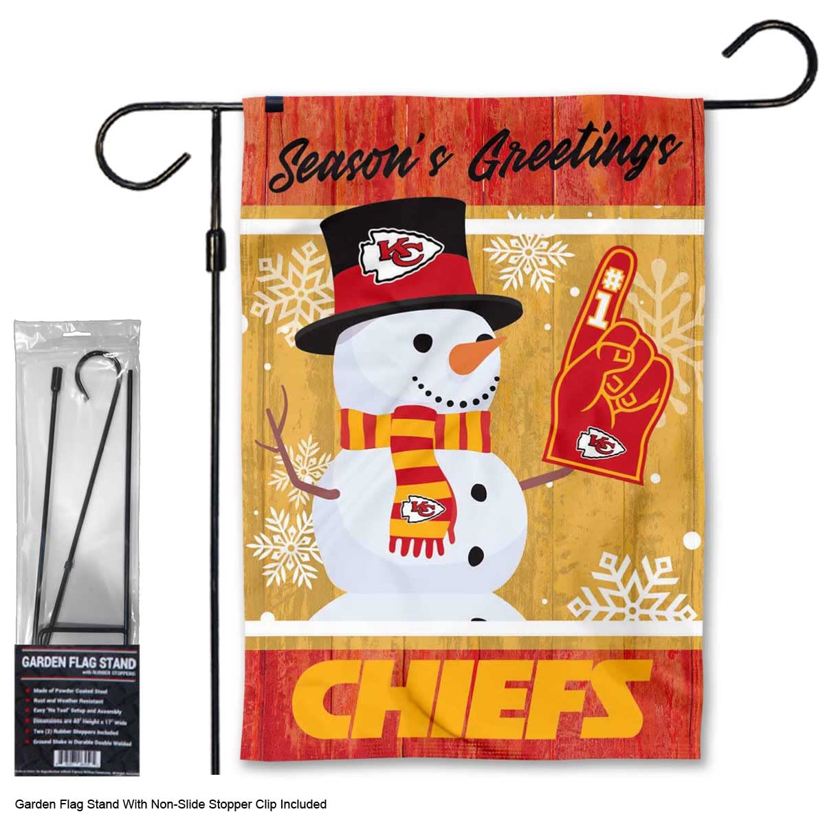 WinCraft Chiefs Season Greetings Snow Garden Flag and Stand Pole Holder Mount - Sports Collectibles, Sports Memorabilia, Sports Fan Shop, Sports Gifts