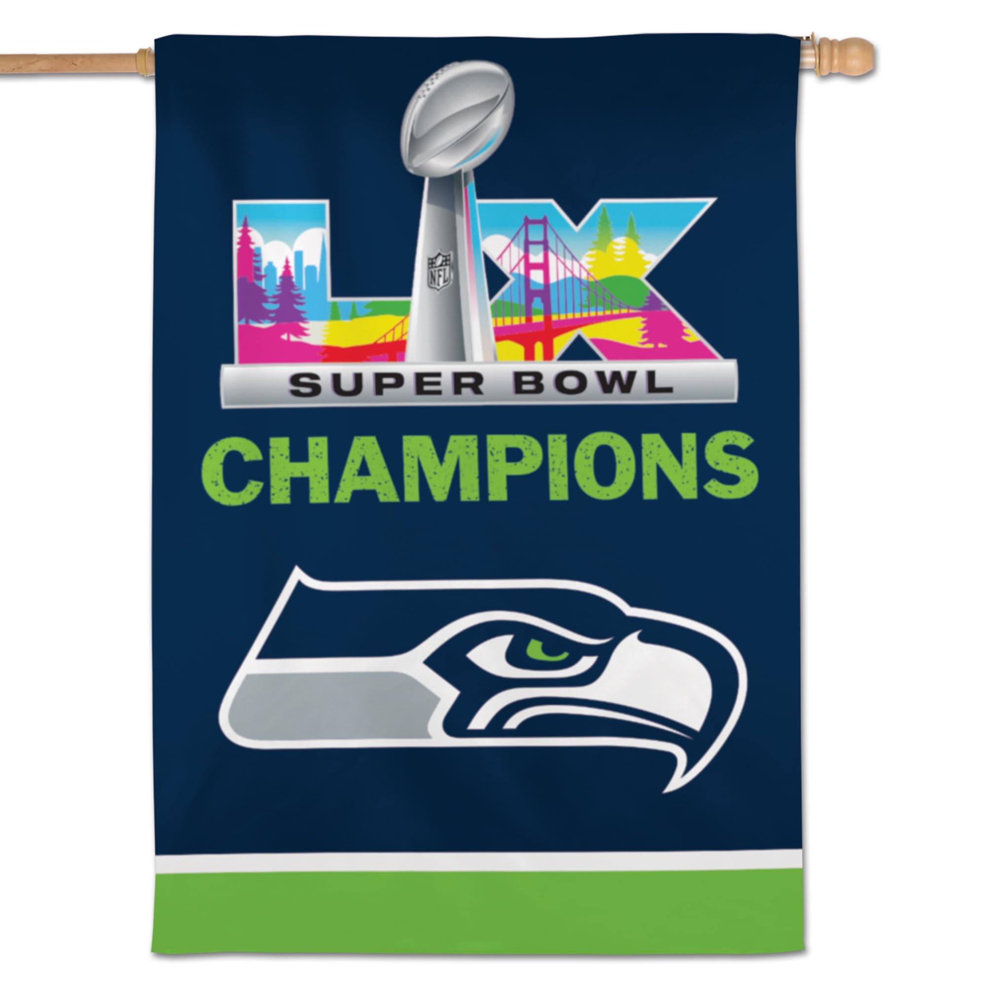 WinCraft Seattle Seahawks Super Bowl LX Champions Double-Sided 28" x 40" Vertical Banner - Sports Gifts, Sports Memorabilia, Sports Collectibles, Fan Shop