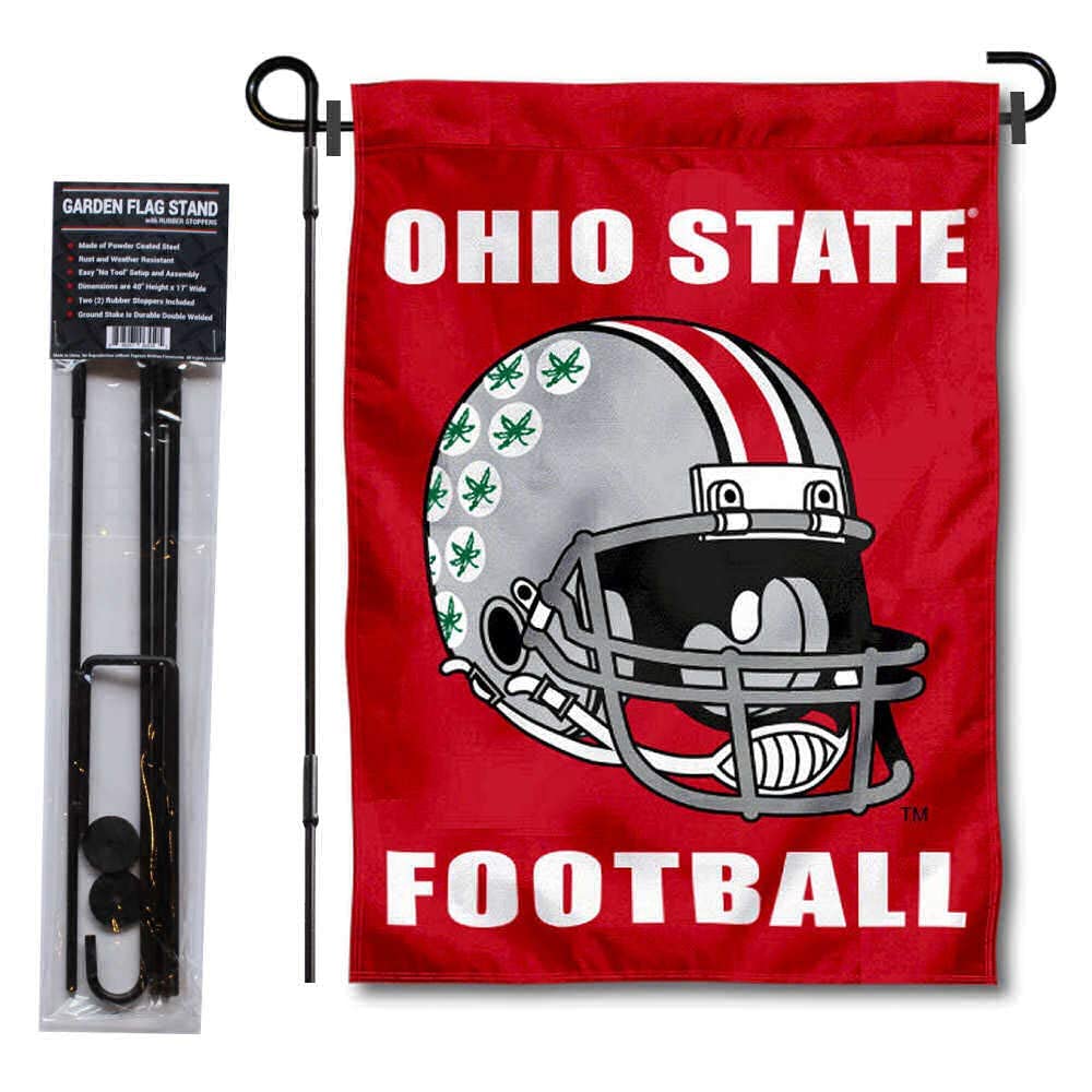 College Flags & Banners Co. Ohio State University Helmet Yard Flag and USA Flag Stand Pole Holder Set - Sports Collectibles, Sports Memorabilia, Sports Fan Shop, Sports Gifts