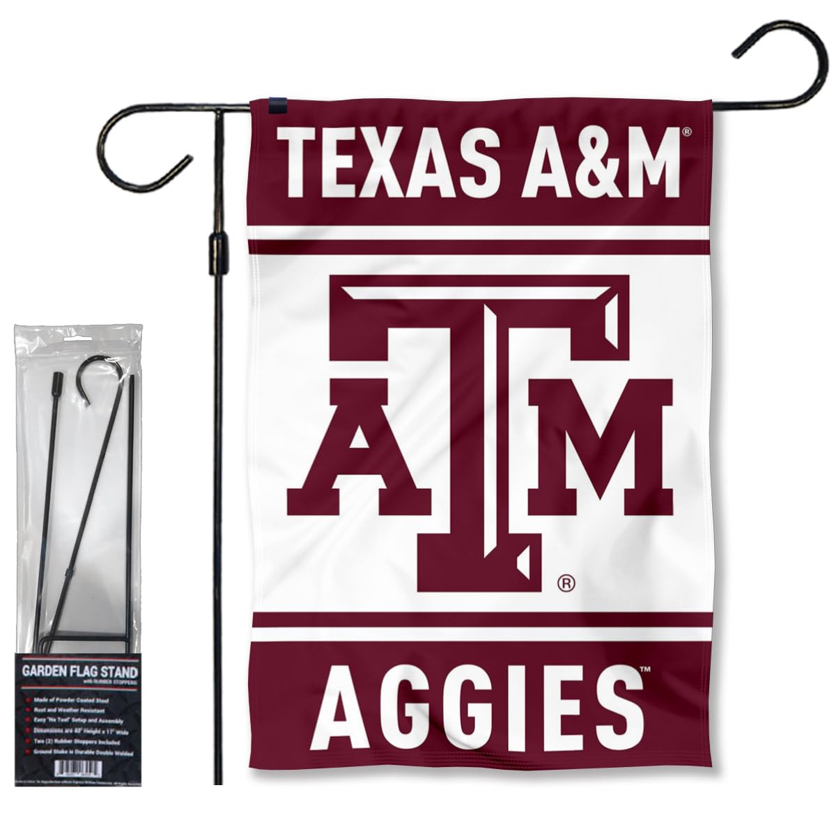 Texas A&M Aggies Garden Banner Flag with Flag Pole Stand Set - Sports Collectibles, Sports Memorabilia, Sports Fan Shop, Sports Gifts