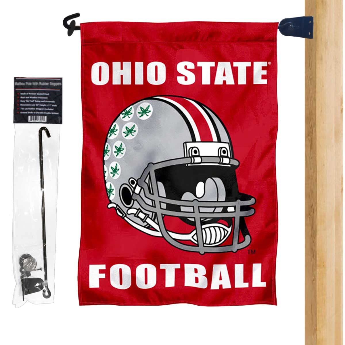 Ohio State University Helmet Yard Flag and Mailbox Post Pole Mount Holder Set - Sports Collectibles, Sports Memorabilia, Sports Fan Shop, Sports Gifts