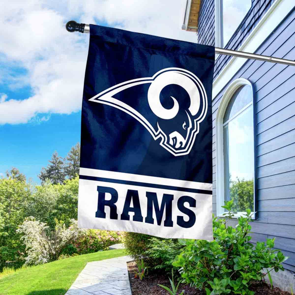 WinCraft Rams Banner House Flag and 5 Foot Flagpole Set - Sports Collectibles, Sports Memorabilia, Sports Fan Shop, Sports Gifts